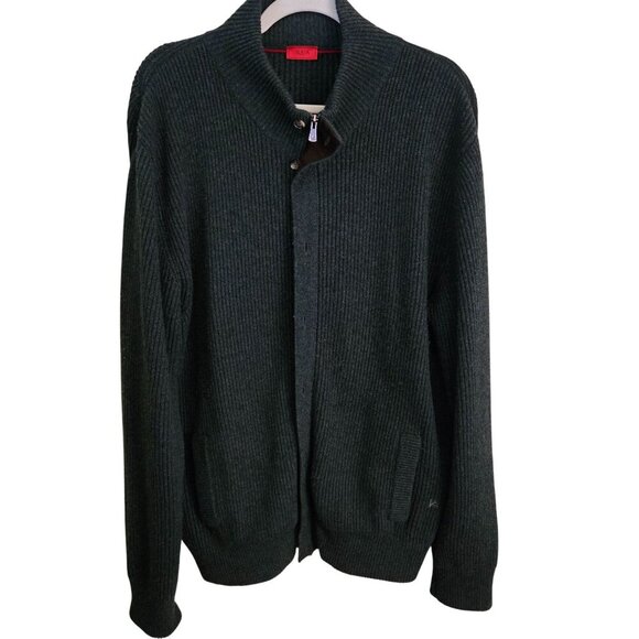 Isaia Napoli 100% Cashmere Heavyweight Sweater Bomber Jacket Suede Trim Size XL - Picture 1 of 9